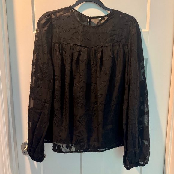 Tops - Women's long sleeve blouse, Black, L, EUC, Lace embroidery